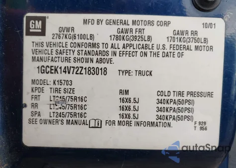 2002 Chevrolet Silverado 1500 z USA, uszkodzony, nr VIN 1GCEK14V72Z183018